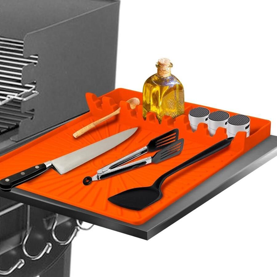 Grill Mat BBQ Accessoire Buiten Koken Hittebestendig Siliconen 40 x 30 cm Oranje