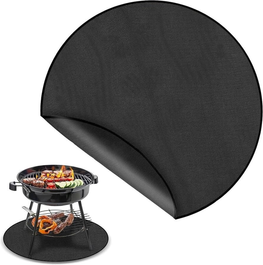 Grill Mat Onderlegger Vuurkorf Buiten Koken Hittebestendig Materiaal 61 cm Rond Zwart