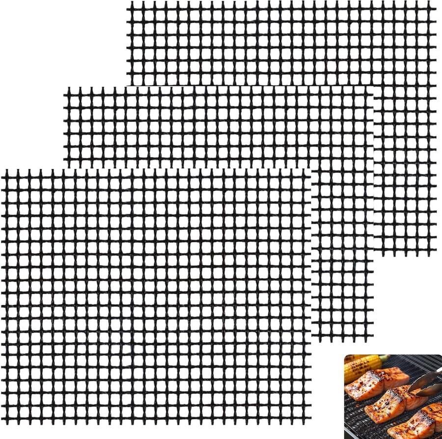 Grill Mat Set BBQ Matten Koken en Bakken Hittebestendig Non-stick 40 x 33 cm Zwart