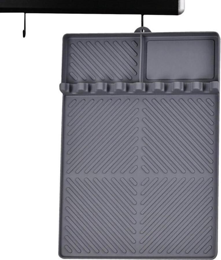 Grill Mat Spatel Houder Keuken Beschermen Hittebestendig Siliconen 40.5 x 29.5 cm Zwart