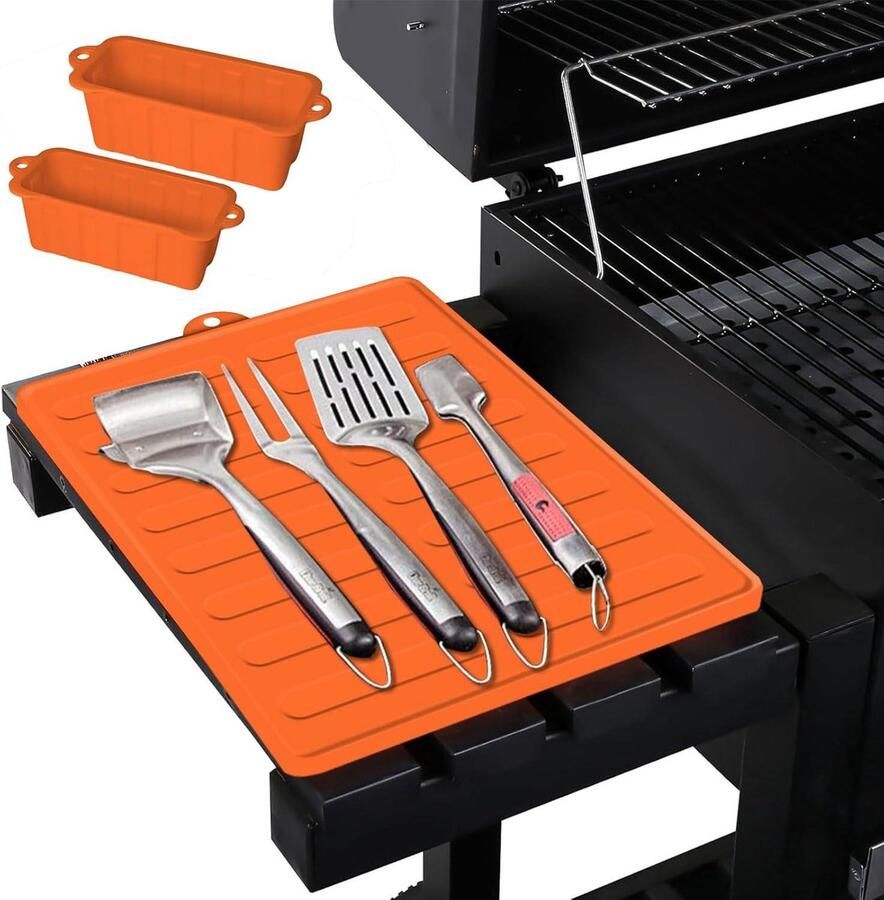 Grill Mat Vet Opvangbakje Grill Accessoire Vet Opvangen Grill Hittebestendig Siliconen 22 x 8.5 cm Oranje