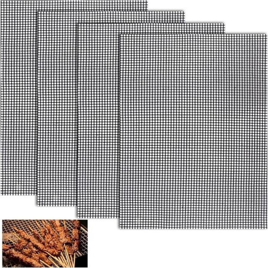 Grill Matten Bakmat Herbruikbaar Barbecue Koken Antiaanbaklaag 40 x 30 cm Zwart