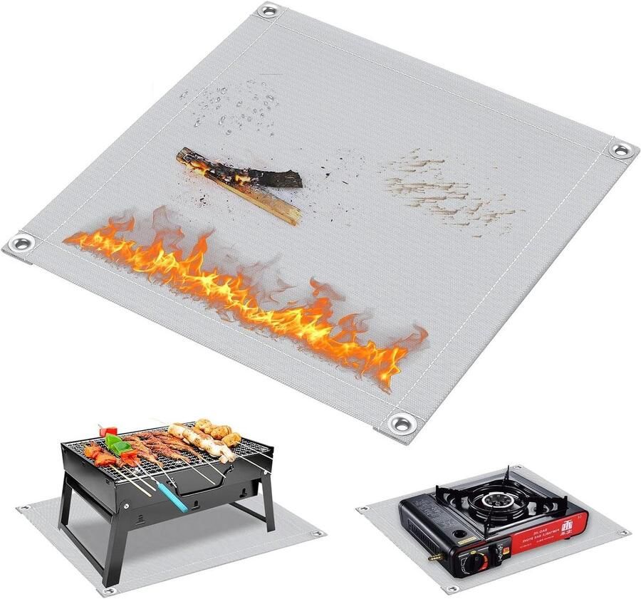 Grill Matten Vuurvaste Onderlegger Buiten Koken Hittebestendig tot 800°C 47 x 47 cm Grijs