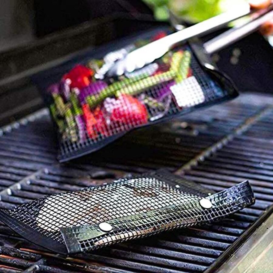 Grill Mesh Bags 2 Stuks 9.4 x 5.5 Inch Herbruikbare Bakzakken voor BBQ en Buiten koken