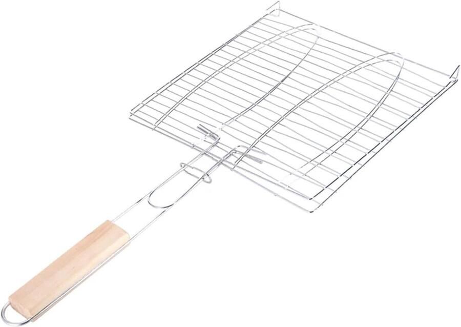 BBQ Grill Net Vis Grill Rek Vis Grillen Lange Handvat 46 x 22.5 cm Zilver