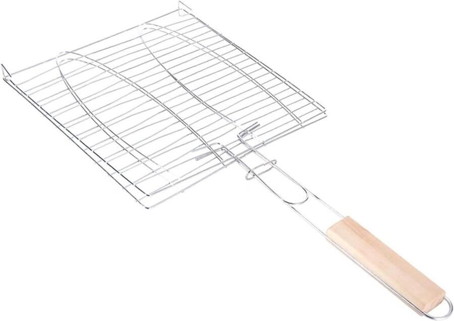 Grillrooster Visvorm Vis Klem Buiten Koken Lange Handgreep 46 cm Zilver