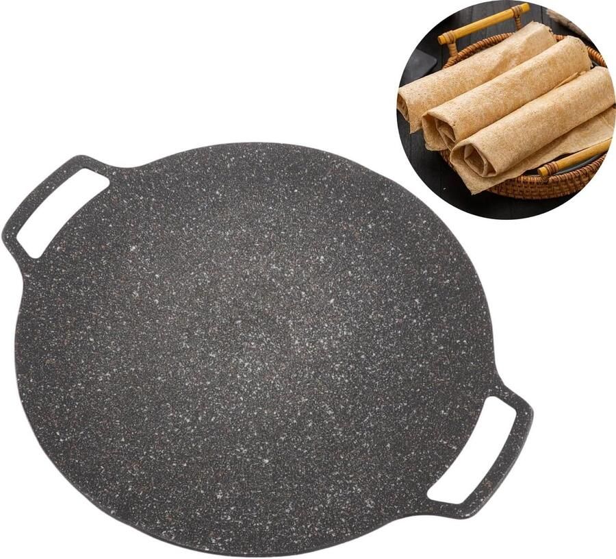 Grill Non-stick Grill BBQ Plaat Anti-aanbak Grill Pan Anti-aanbak Ronde Bakplaat Grill Pan Voor Koreaanse BBQ Koekenpan Voor Thuis Outdoor Kachel(33cm Universeel)