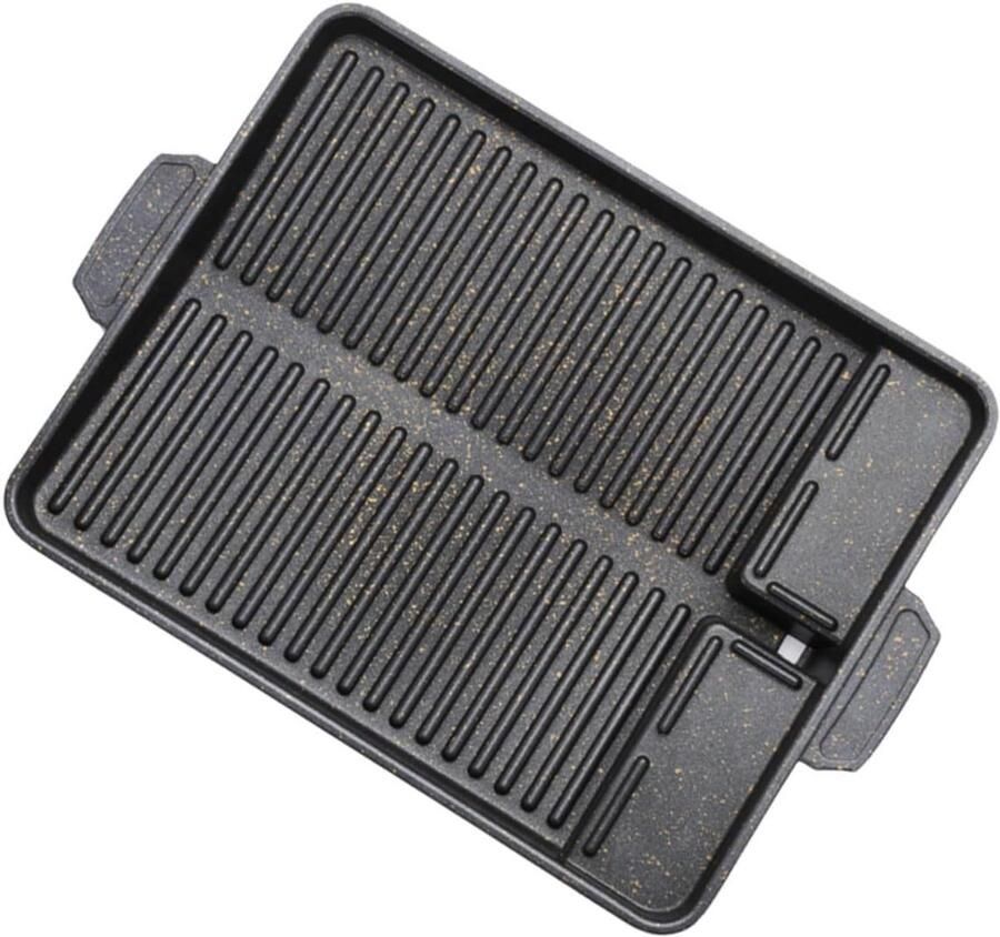 Grill Pan Bakplaat Koekenpan Barbecueën Thuis Ontwerp met Olie Lekgat 26x26x3 cm Zwart