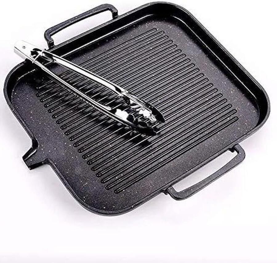 Grill Pan Bakplaat Rechthoekig Barbecue Buiten Vet Afvoer Kanaal 40 cm Zwart