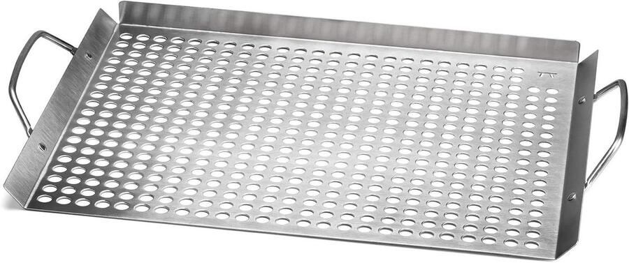 Grill Pan BBQ Bakplaat Barbecueën Buiten Geperforeerd Roestvrij Staal 43x28 cm Zilverkleurig