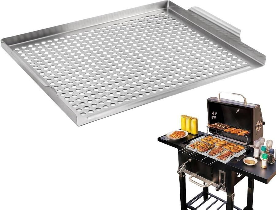 Grill Pan BBQ Bakplaat Buiten Koken Antiaanbaklaag 36.5 cm Zilver