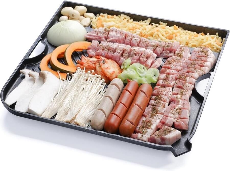 Grill Pan BBQ Plaat Authentiek Grillen Verdeelde Secties 35.5 cm Zwart