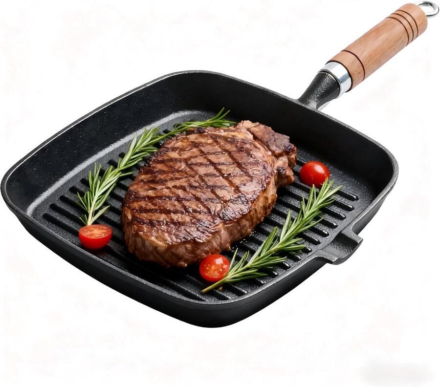 Grill Pan Gietijzeren Grill Koekenpan met Schenktuit 8.7in Zelfs Verwarming Vierkante Grillen Koekenpan Steak Pan voor Kookplaten