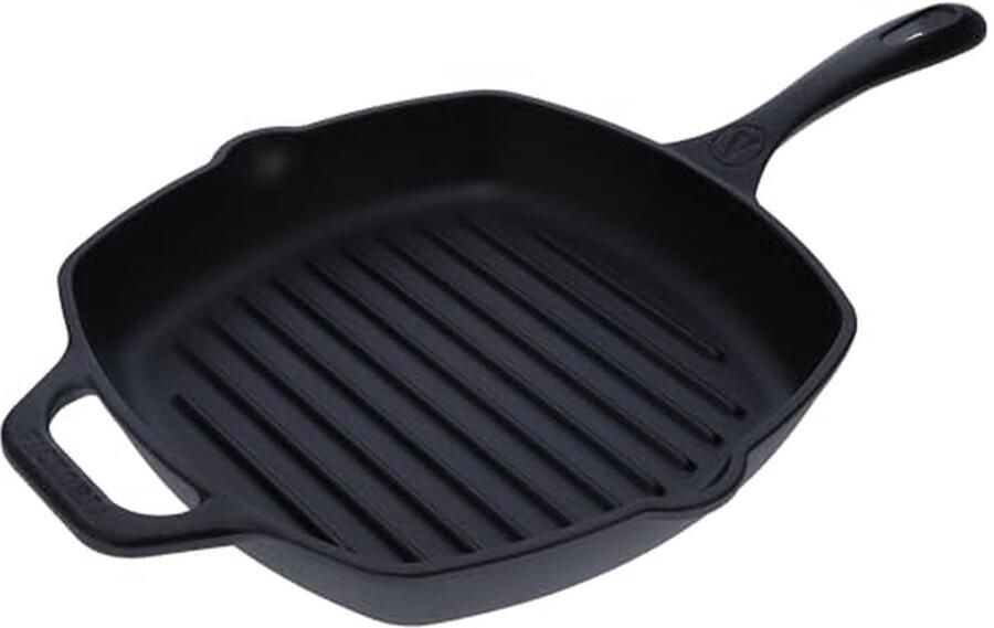 Grill Pan Gietijzeren Pan Buiten Koken Voorgekruid Gietijzer 25x25 cm Zwart