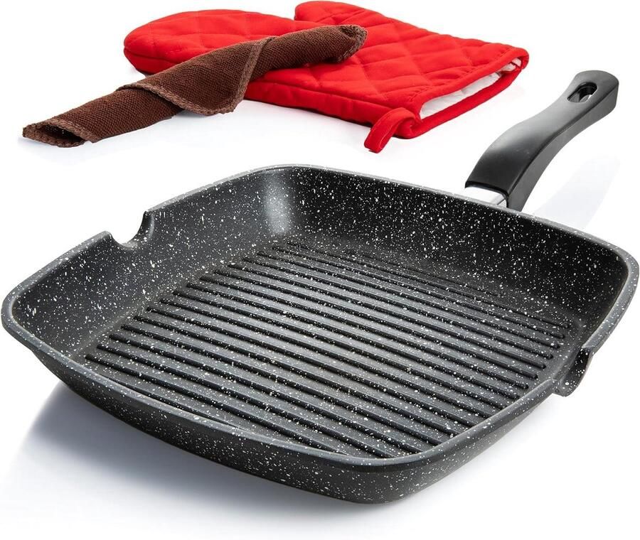 Grill Pan Koekenpan Grill Vlees Grillen Non-stick Coating 28 cm Zwart