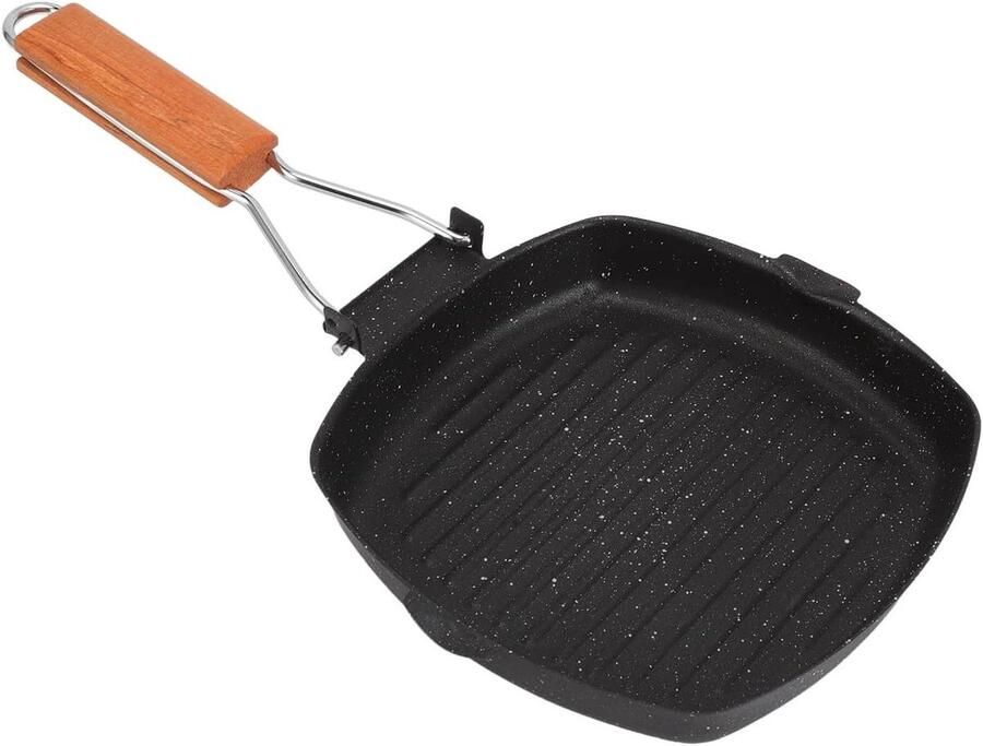 Grill Pan Koekenpan Inductie Vlees Grillen Inklapbaar Handvat 20x20 cm Zwart