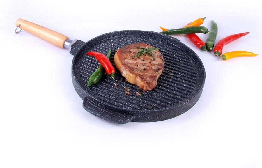 Grill Pan Koekenpan Lekker Koken Dubbele Non-stick Laag 28 cm Zwart