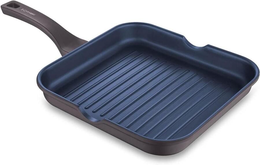 Grill Pan Koekenpan Rechthoekig Gegrild Eten Maken Gegoten Aluminium 28 x 28 x 4.5 cm Zwart