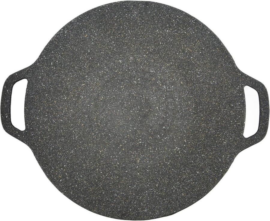 Grill Pan Koekenpan Ronde Pan Buiten Koken Dubbele Handgrepen 38 cm Zwart