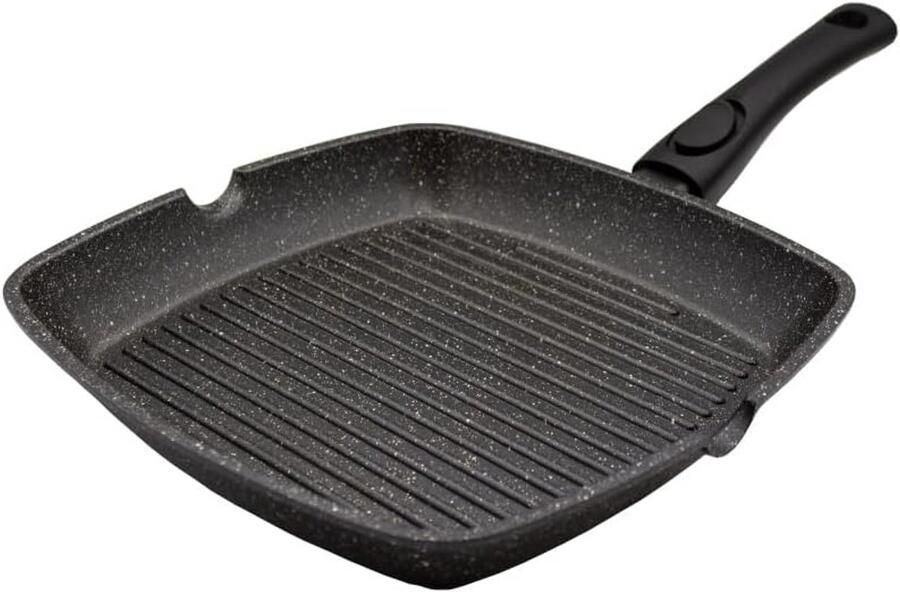 Grill Pan Koekenpan Steen Gezond Koken Afneembaar Handvat 28 cm Zwart