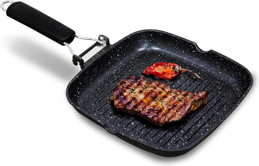 Grill Pan Koekenpan Strepen Gezond Koken Titanium Coating 28 x 28 cm Zwart
