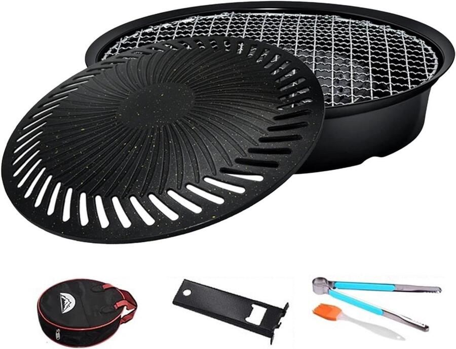 Grill Pan Kookpan Binnen Buiten Grillen Anti-aanbaklaag Draagbaar Zwart
