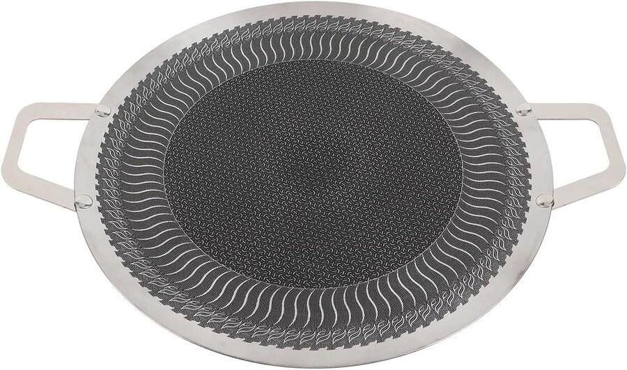Grill pan BBQ plaat Buiten koken Dubbele handgrepen 38 cm Zilver
