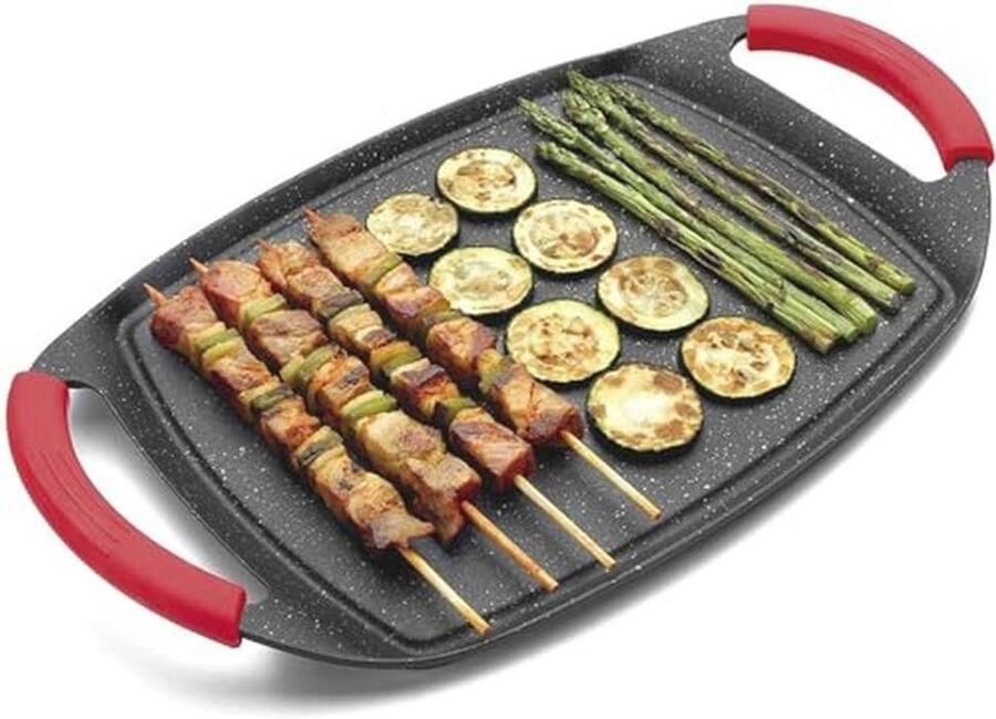 Grill Pan met Niet-Te-Plakken Coating en Siliconen Handgrepen 36 x 23 cm