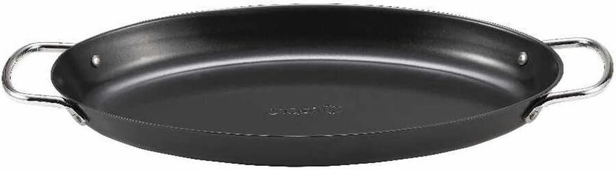 Grill Pan Oval Pan Buiten Koken Inductie Geschikt 39x20.5cm Zwart