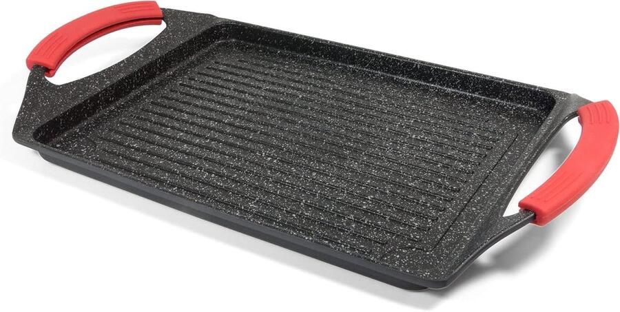 Grill Pan Rechthoekig Rooster Buiten Koken Dik Gegoten Aluminium 35 x 22 cm Zwart