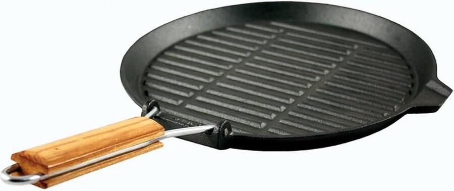 Grill Pan Rond Gietijzer Lekker Grillen Inclusief Inductie 28 cm Zwart