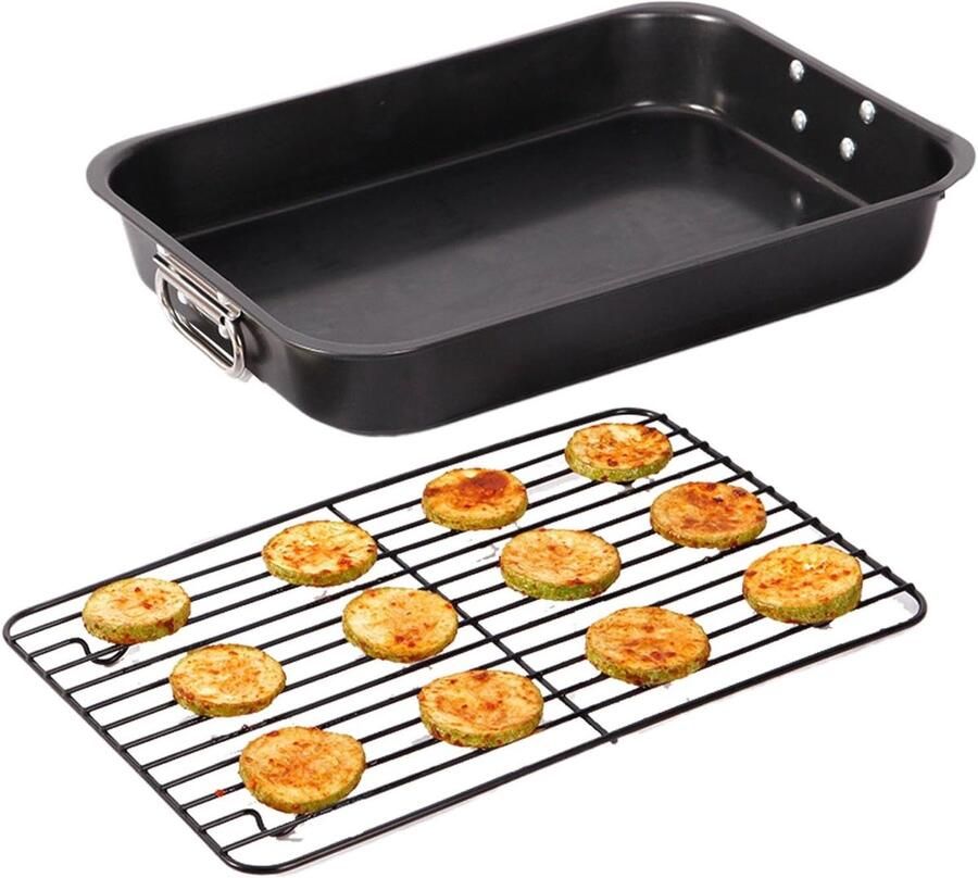 Grill Pan Roosterplaat Bakplaat Buiten Koken Non-stick Coating 39 cm Lengte Zwart