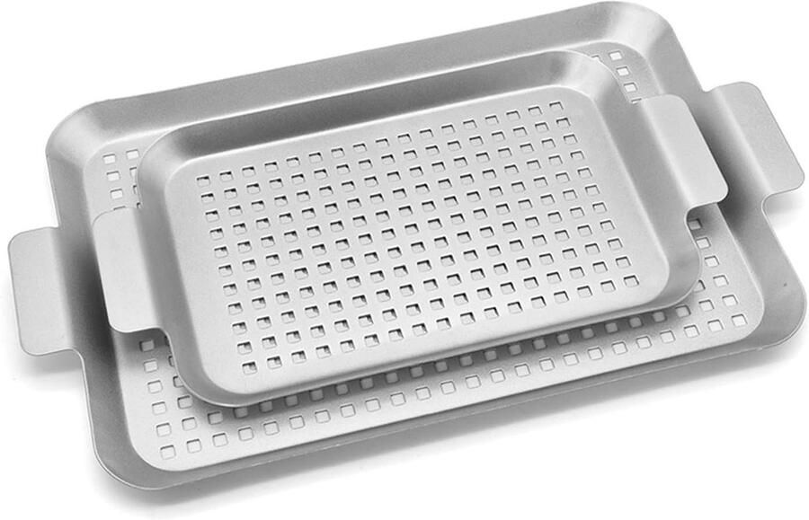 Grill Pan Set BBQ Plaat Buiten Koken Geperforeerd Ontwerp 2 Maten Metaal