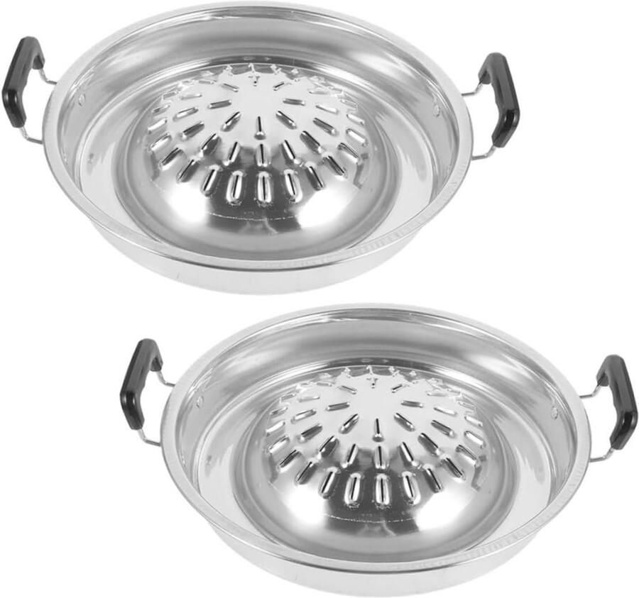 Grill Pan Set BBQ Platen Buiten Koken Gelijke Warmte Verdeling 37 x 30 cm Zilver