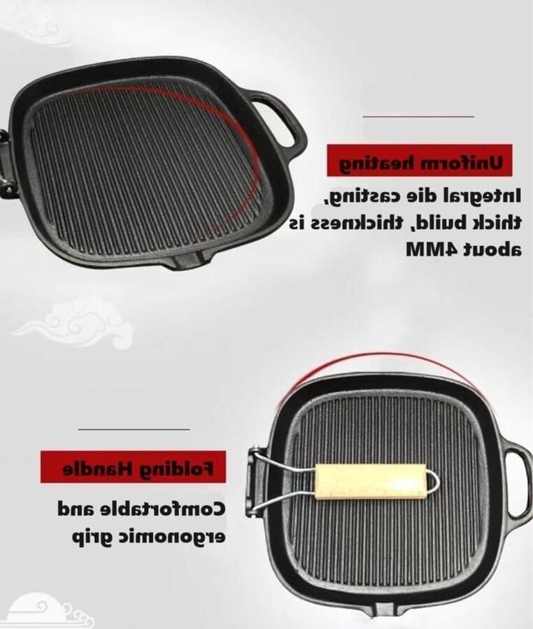 Grill Pan Teppanyaki Plaat Buiten Koken Klapbare Handvatten 21 x 35 cm Zwart