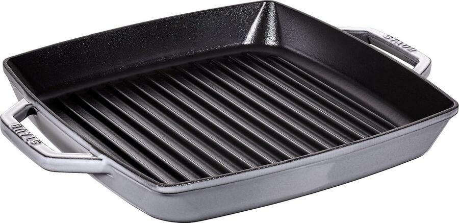 Grill Pan Vierkant Gietijzeren Koekenpan Buiten Koken Geribbeld Kookoppervlak 33 cm Grafiet Grijs