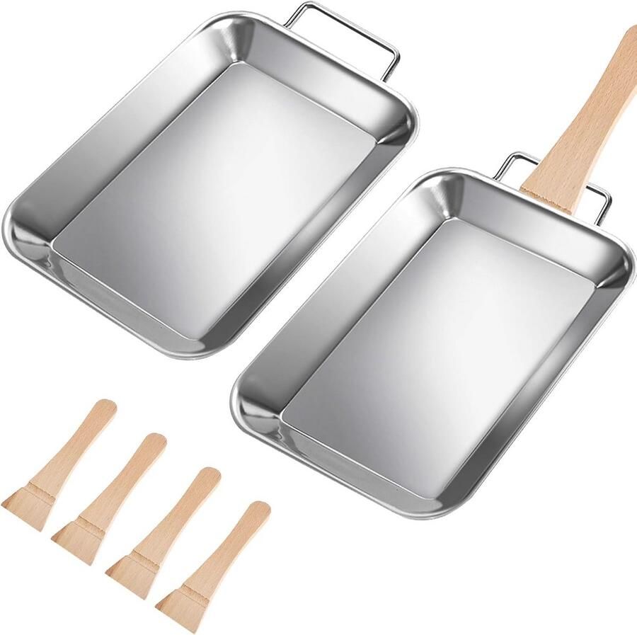 Grill Pannen RVS met Hout Handvat 20 × 12.7 cm Set van 2 voor Barbecue en Picknicks