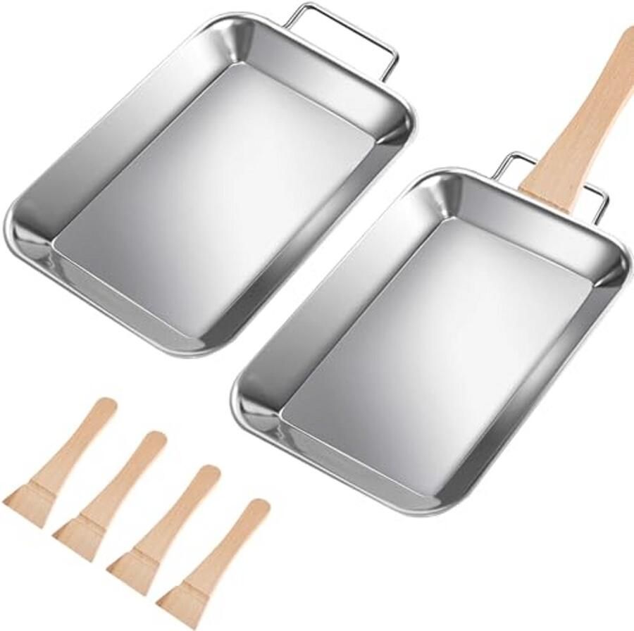 Grill Pannen RVS met Hout Handvat 20 × 12.7 cm Set van 2 voor Barbecue en Picknicks