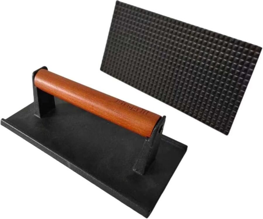 Grill Pers Bacon Pers Gelijkmatige Druk Houten Handvat 21 x 11 cm Zwart