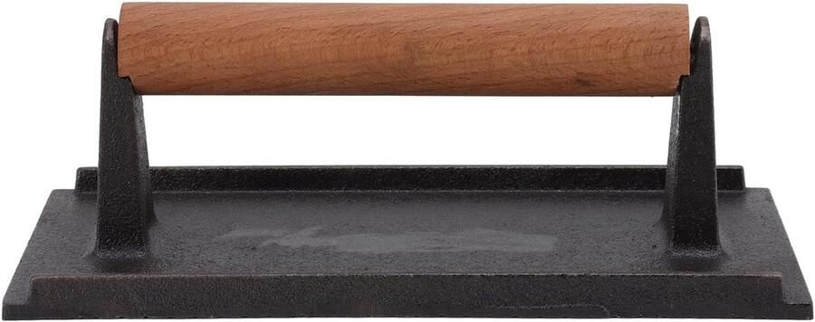 Grill Pers Vlees Drukker Gelijkmatig Bakken Gietijzeren Materiaal 13x23 cm Zwart