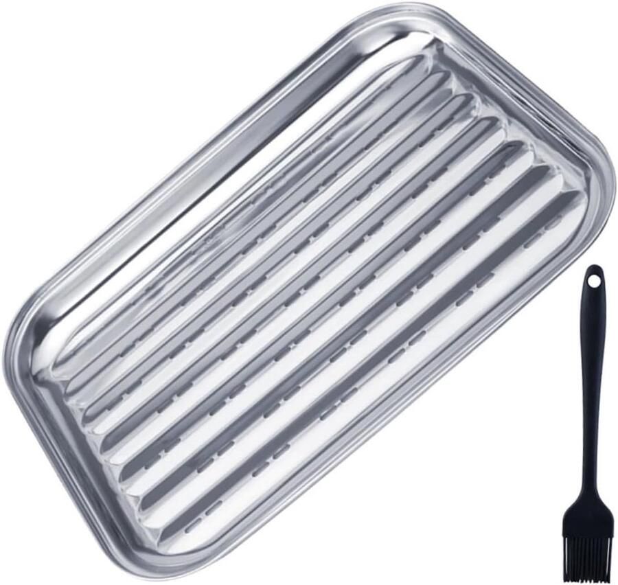 Grill Plaat Bakplaat Roestvrij Staal Buiten Koken Waterafvoer Ontwerp 35 x 24 cm Gemengde Kleur