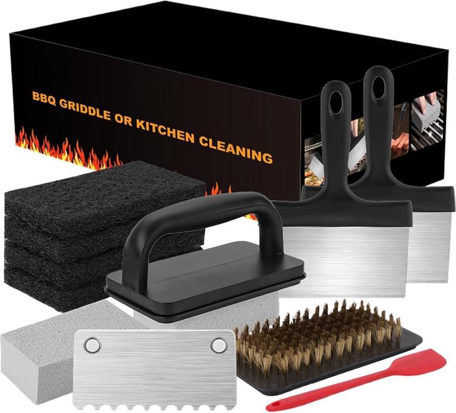 Grill Plaat Reinigingsset Bakplaat Herstelset Efficiënt Reinigen Hittebestendige Roestvrij Staal 1.38 kg Grijs