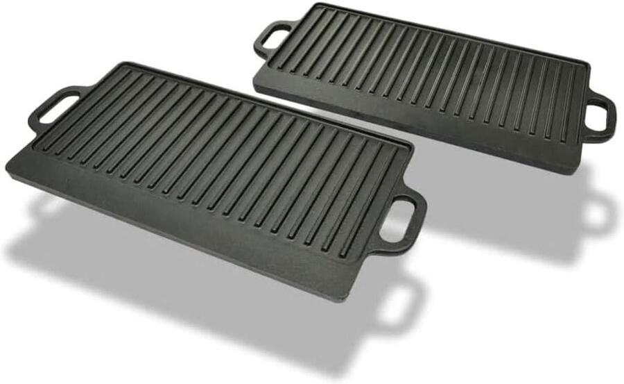 Grillplaat Gietijzer Dubbelzijdig Plaat Pannenkoeken Bakken Platte Ribbel Kant 38x23 cm Zwart - Foto 2