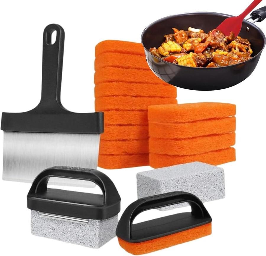 Grill Reinigingsset Schraap Pad Bakplaat Schoonmaken Krasvrije Reiniging 28.5 x 25.5 x 10 cm Niet gespecificeerd