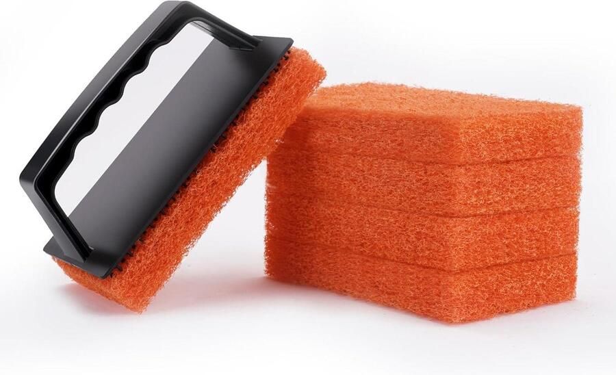 Grill reinigingsset Schuursponsjes grill Bakplaat schoonmaken Niet-krassend 5 pads + handvat Grijs