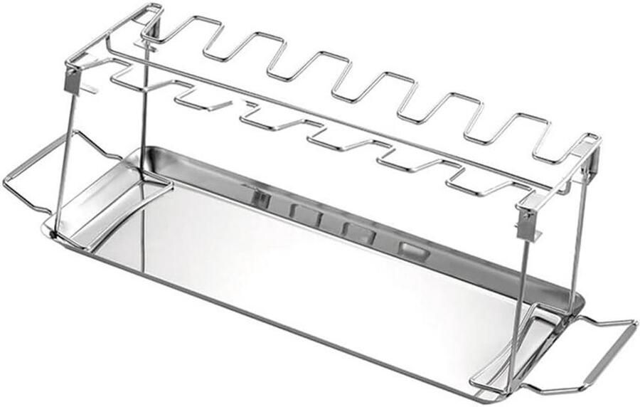 Grill Rek BBQ Houder Kip Braden Vergrendelingsmechanisme 43 x 15 cm Zilver