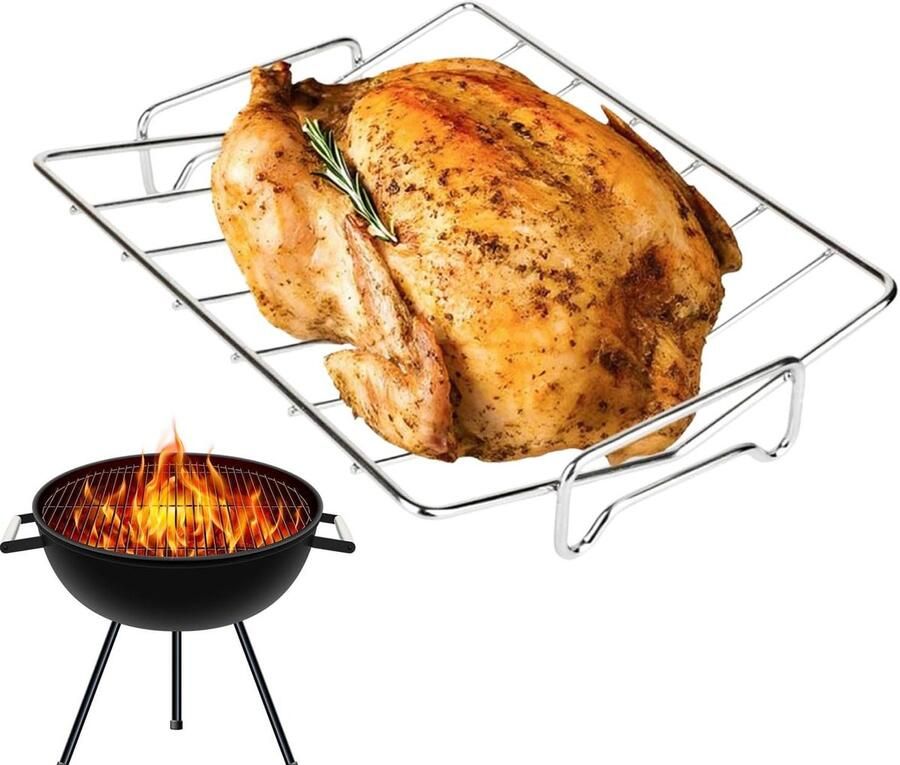 Grill Rek Vleeshouder Vlees Garen V-vorm Ontwerp 33 x 25 cm Zilver