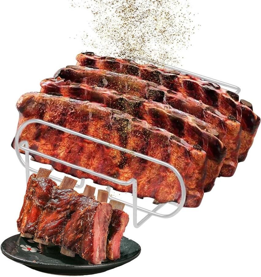 Grill Ribrek Steakhouder Buiten Roosteren Vaatwasserbestendig 27B x 8H cm Zilver