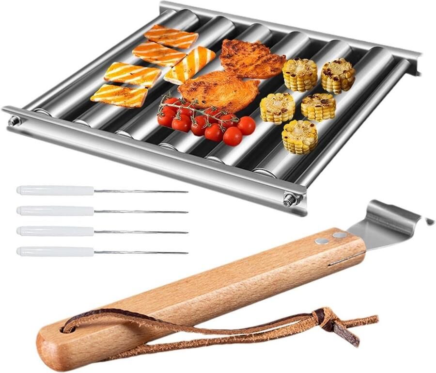 Grill Roller Rack Worst Houder Outdoor Koken Gelijkmatige Verdeling 25 x 19 x 4 cm Zilver