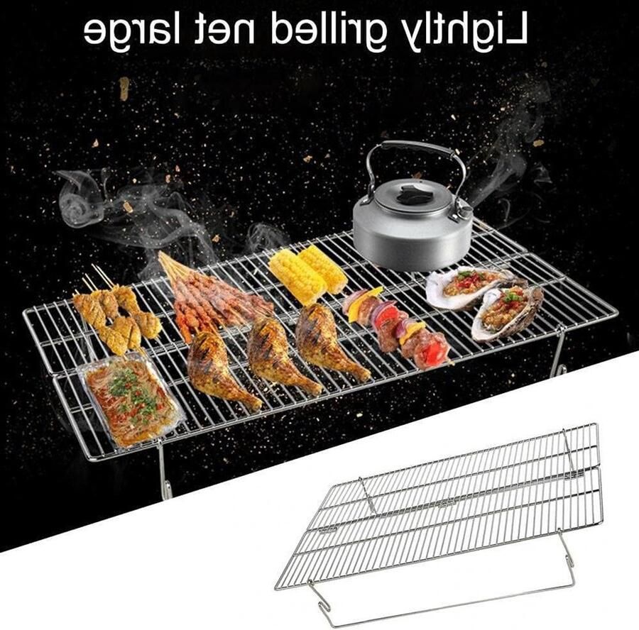 Grill Rooster Kookrooster Barbecue Buiten Koken Opvouwbaar Ontwerp 49x34.5cm Zilver